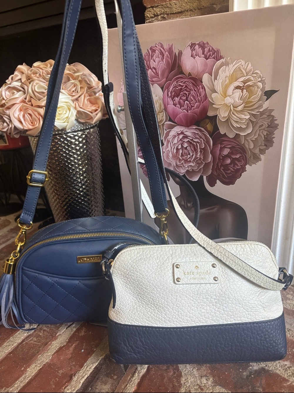 kate spade Navy and White Two-Tone Crossbody and Joy & Iman bag bundle